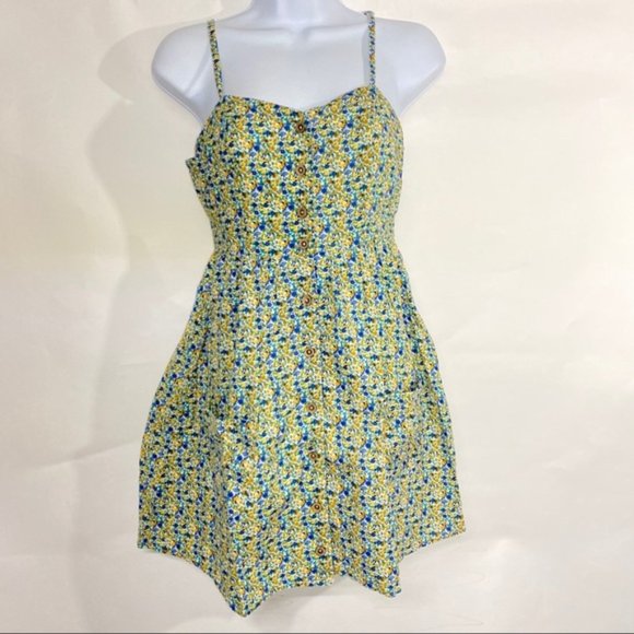 Forever 21 Dresses & Skirts - Forever21 Floral Yellow Green Blue Button Up Dress